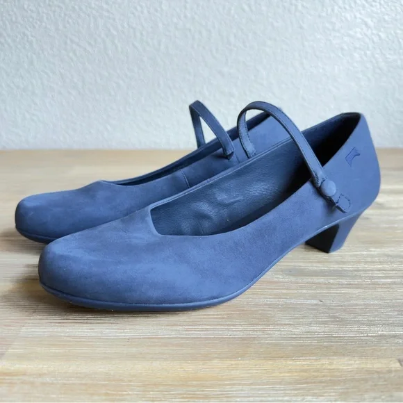 CAMPER Helena Blue Nubuck Leather Shoes Women Size 10 Classic Look Modest Heel - Picture 2 of 12